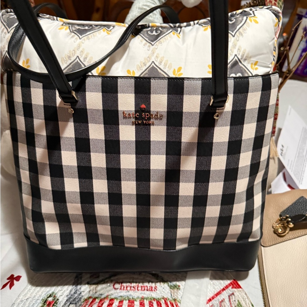 Kate Spade Black and Cream Plaid Tote
